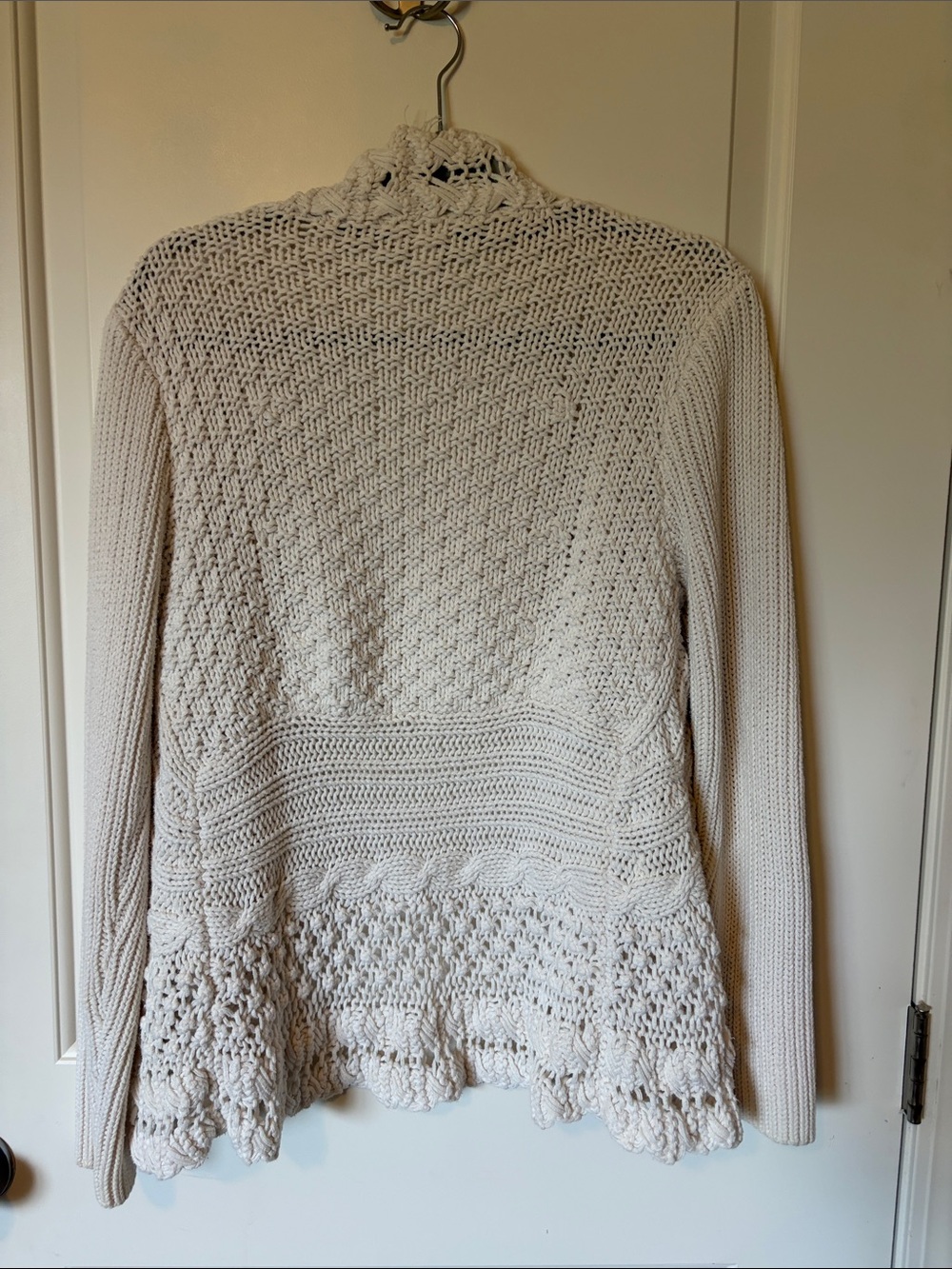 Chico's Cream Open-Front Cable & Crochet Knit Cardigan - Picture 3 of 6